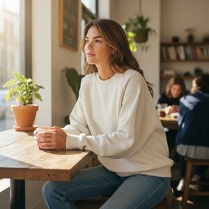 Aerie Off-White Comfort Cream Sweatshirt Sweater Ribbed Textured Knit